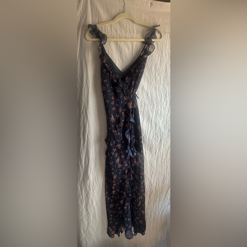 RUMORED Dark Blue Floral Wrap Dress